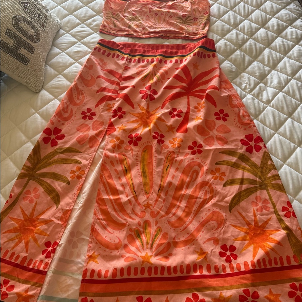 Women’s Coral Tropical Print Maxi Skirt - Unbranded